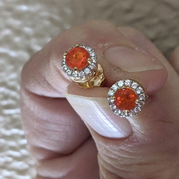 Sterling Gold Vermeil Fire Opal Earrings - Picture 1 of 6